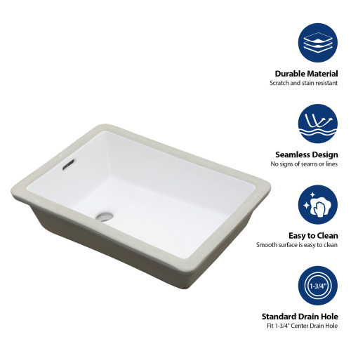 13.75"x20.25" White Ceramic Vertical Undermount Bathroom Sink with Overflow - Image 4
