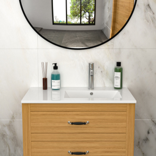 32" x 18" White Rectangular Single Vanity Top with 1 Faucet Hole and Overflow(Sink Only), a spacious left countertop for maximum storage convenience - Image 4