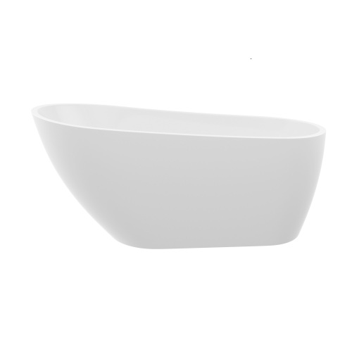 59" Acrylic Freestanding Bathtub Contemporary Soaking White Tub With Chrome Overflow And Drain - Image 2