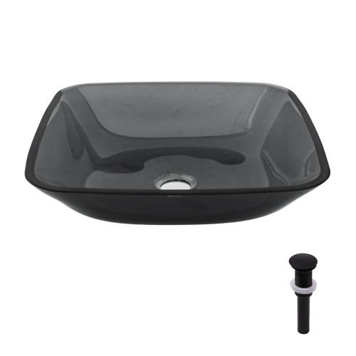 Bathroom Vessel Bathroom Sink Above Counter Grey Bowl Square Sink for Bathroom, Tempered Glass Vessel Sink with Pop-up Drain (no Faucet) - Image 2