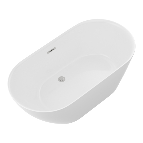 59" Acrylic Freestanding Bathtub Stand Alone Soaker Tub, Glossy White Acrylic, Pop-Up Chrome Drain - Image 4