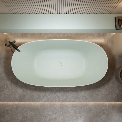 61'' Freestanding Bathtub Resin Stone Soaking Bathtub Solid Surface Modern Tubs With Overflow And Pop-Up Drain - Image 4